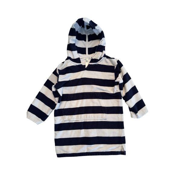 Pottery Barn Kids Terry Swim Coverup Size Medium 4/6 Navy White Stripe - Picture 1 of 4